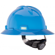 MSA V-Gard Protective Slotted Full Brim Hard Hat Blue w/Fas-Trac Ratchet Headgear