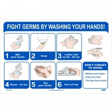 FIGHT GERMS BY WASHING YOUR HANDS 12X18 VINYL POSTER
