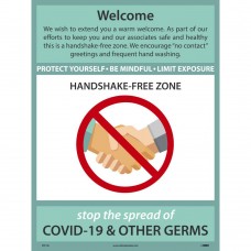 WELCOME HANDSHAKE FREE ZONE POSTER, 24 X 18 POLYTAG