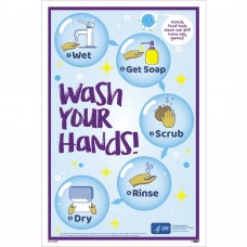 WASH YOUR HANDS STEP BY STEP, 18 X 12 PAPER POSTER